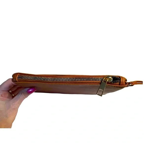 Rebecca & Rifka Saffiano Vegan Leather Wristlet NWT in Cognac - Picture 3 of 4
